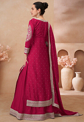 Embroidered Chinon Silk Lehenga in Fuchsia