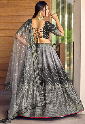 Embroidered Chinon Silk Lehenga in Grey and Black