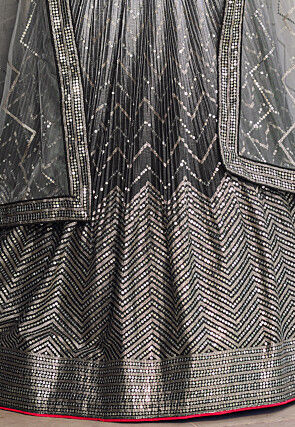 Embroidered Chinon Silk Lehenga in Grey and Black