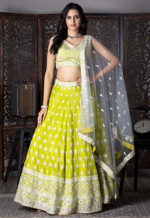 Embroidered Chinon Silk Lehenga in Light Green