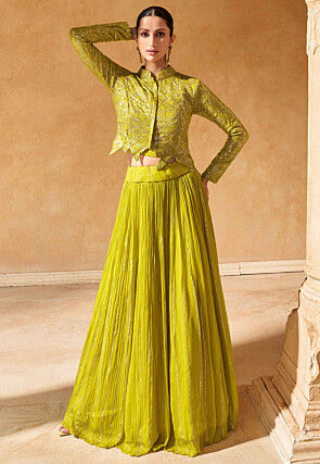 Embroidered Chinon Silk Lehenga in Light Green