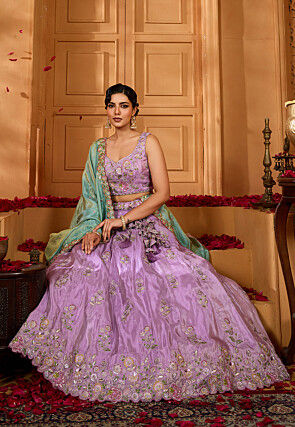 Embroidered Chinon Silk Lehenga in Light Purple