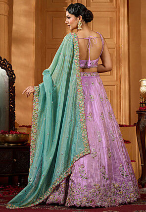 Embroidered Chinon Silk Lehenga in Light Purple