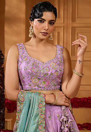 Embroidered Chinon Silk Lehenga in Light Purple