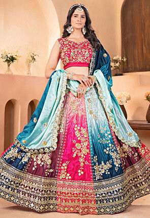 Embroidered Chinon Silk Lehenga in Multicolor