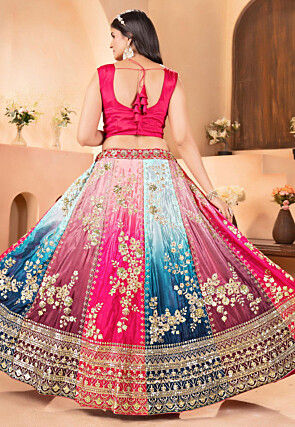Embroidered Chinon Silk Lehenga in Multicolor