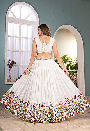 Embroidered Chinon Silk Lehenga in Off White