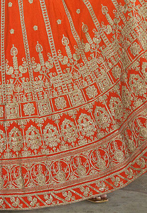 Embroidered Chinon Silk Lehenga in Orange