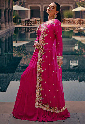 Embroidered Chinon Silk Lehenga in Pink