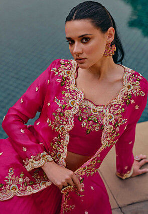 Embroidered Chinon Silk Lehenga in Pink