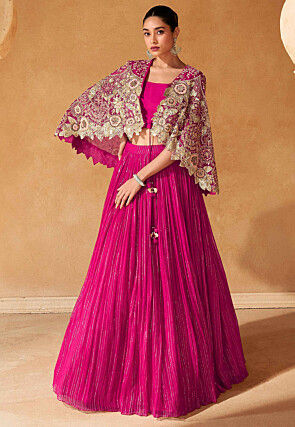 Embroidered Chinon Silk Lehenga in Pink
