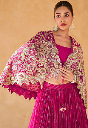 Embroidered Chinon Silk Lehenga in Pink