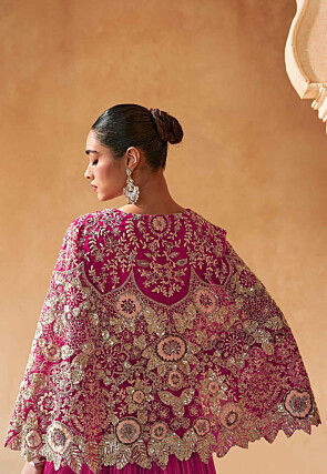 Embroidered Chinon Silk Lehenga in Pink