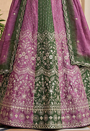Embroidered Chinon Silk Lehenga in Purple and Dark Green