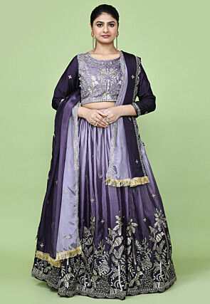 Embroidered Chinon Silk Lehenga in Purple Ombre