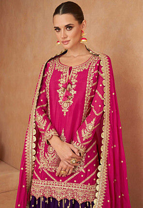 Embroidered Chinon Silk Lehenga in Purple