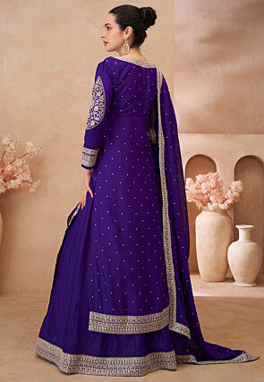 Embroidered Chinon Silk Lehenga in Purple