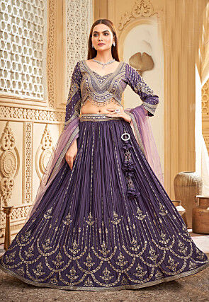 Embroidered Chinon Silk Lehenga in Purple
