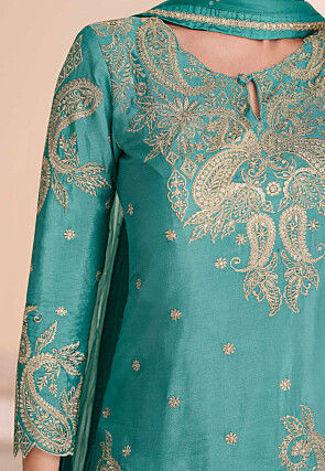 Embroidered Chinon Silk Lehenga in Sea Green