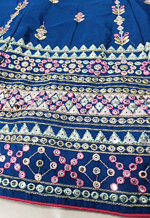 Embroidered Chinon Silk Lehenga in Teal Blue