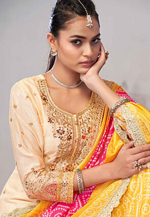 Embroidered Chinon Silk Pakistani Suit in Cream