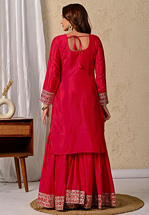 Embroidered Chinon Silk Pakistani Suit in Fuchsia