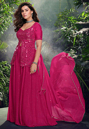 Embroidered Chinon Silk Jacquard Pakistani Suit in Fuchsia
