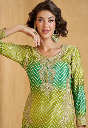 Embroidered Chinon Silk Pakistani Suit in Light Green