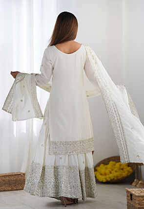 Embroidered Chinon Silk Pakistani Suit in Off White