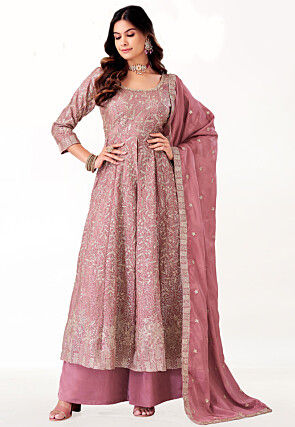 Embroidered Chinon Silk Pakistani Suit in Pink