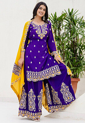 Embroidered Chinon Silk Pakistani Suit in Purple