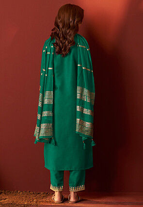 Embroidered Chinon Silk Pakistani Suit in Teal Green