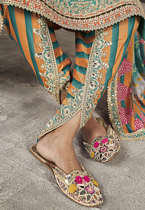 Embroidered Chinon Silk Punjabi Suit in Sea Green
