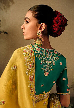 Embroidered Chinon Silk Saree in Yellow