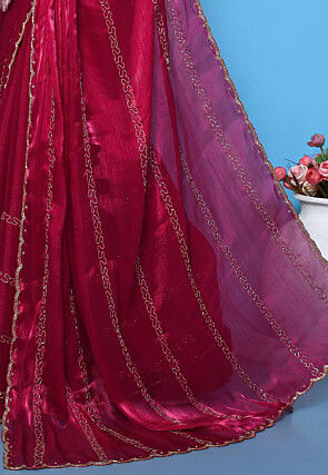 Hand Embroidered Chinon Chiffon Saree in Magenta