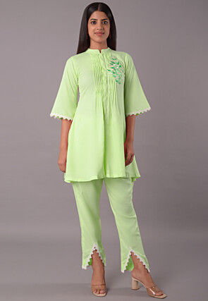 Embroidered Rayon CO Ord Set in Light Green