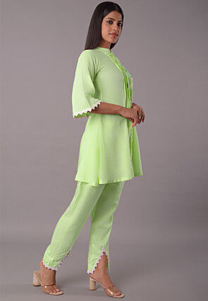 Embroidered Rayon CO Ord Set in Light Green