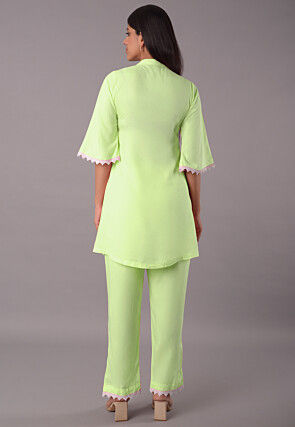 Embroidered Rayon CO Ord Set in Light Green