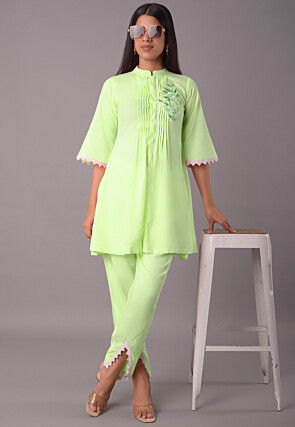 Embroidered Rayon CO Ord Set in Light Green
