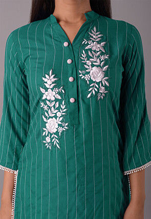 Embroidered Rayon CO Ord Set in Teal Green