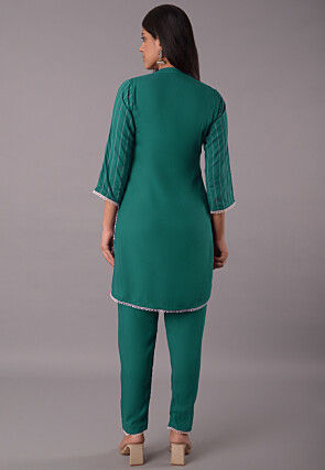 Embroidered Rayon CO Ord Set in Teal Green