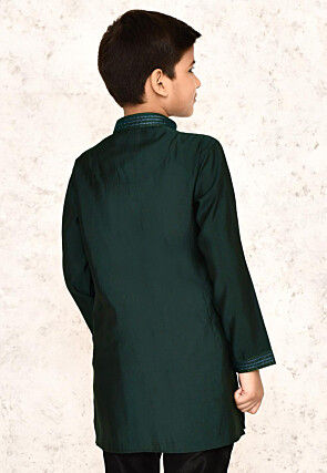Embroidered Collar Lycra Kurta in Dark Green