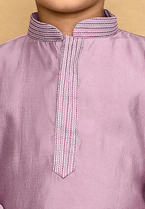 Embroidered Collar Lycra Kurta Set in Light Purple