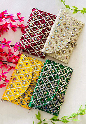 Embroidered Combo Art Silk Envelope Bag in Multicolor