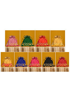 Embroidered Combo Art Silk Potli Bag in Multicolor