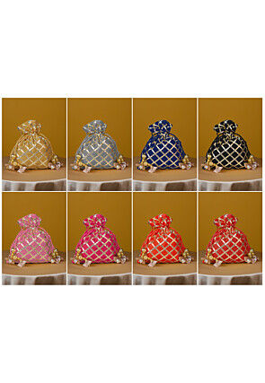 Embroidered Combo Art Silk Potli Bag in Multicolor
