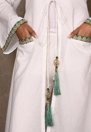 Embroidered Cotton A Line Jacket in White