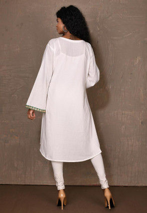 Embroidered Cotton A Line Jacket in White