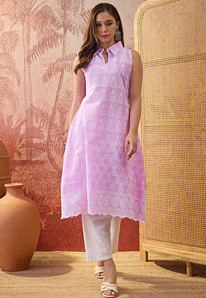 fitted lace wedding dress Odette Women Purple Chinon Semi Stitched Indo-Western Dress