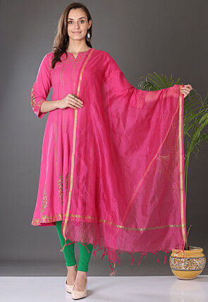 Embroidered Cotton Anarkali Suit in Dark Pink